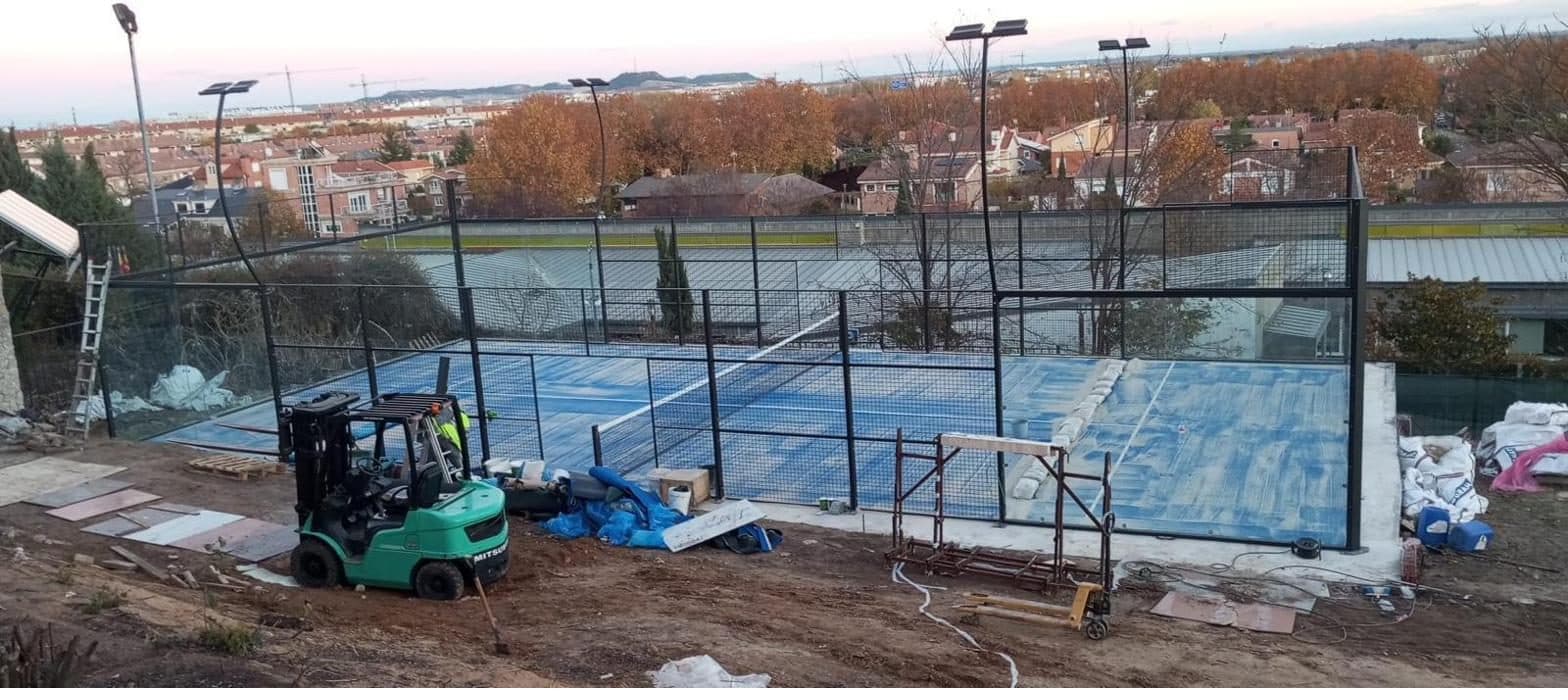 Premium padel court freshly installed in Spain at sunset
